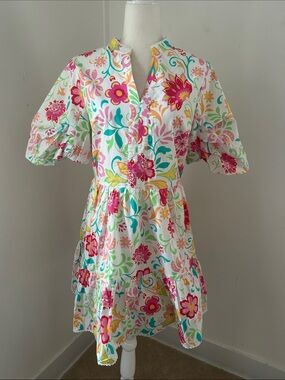 Fate White Background Multiv Floral Print Cotton Dress sz M
